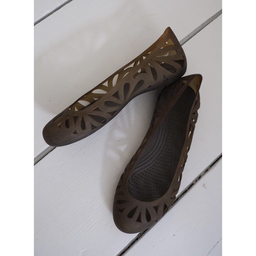 Crocs Adrina Jelly Bronze Brown Slip On Ballet Flat Shoes Womens Sz 9